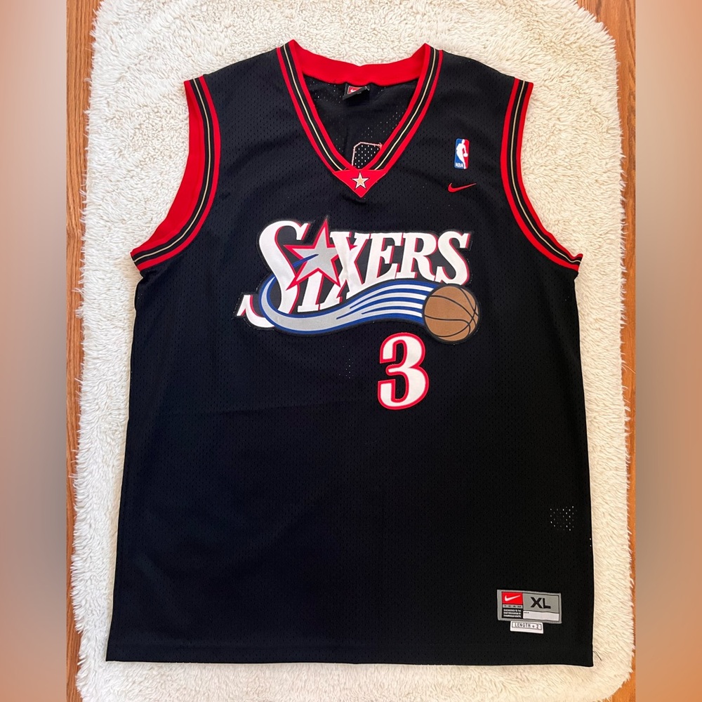 Nike Black & Red Philadelphia 76ers Allen Iverson #3 Jersey Sz XL